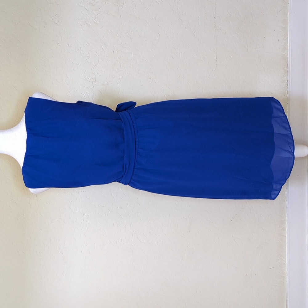 BR Factory Cobalt Blue Abby Tie Belt Chiffon Sleeveless Midi Dress Size 4 - Picture 4 of 9